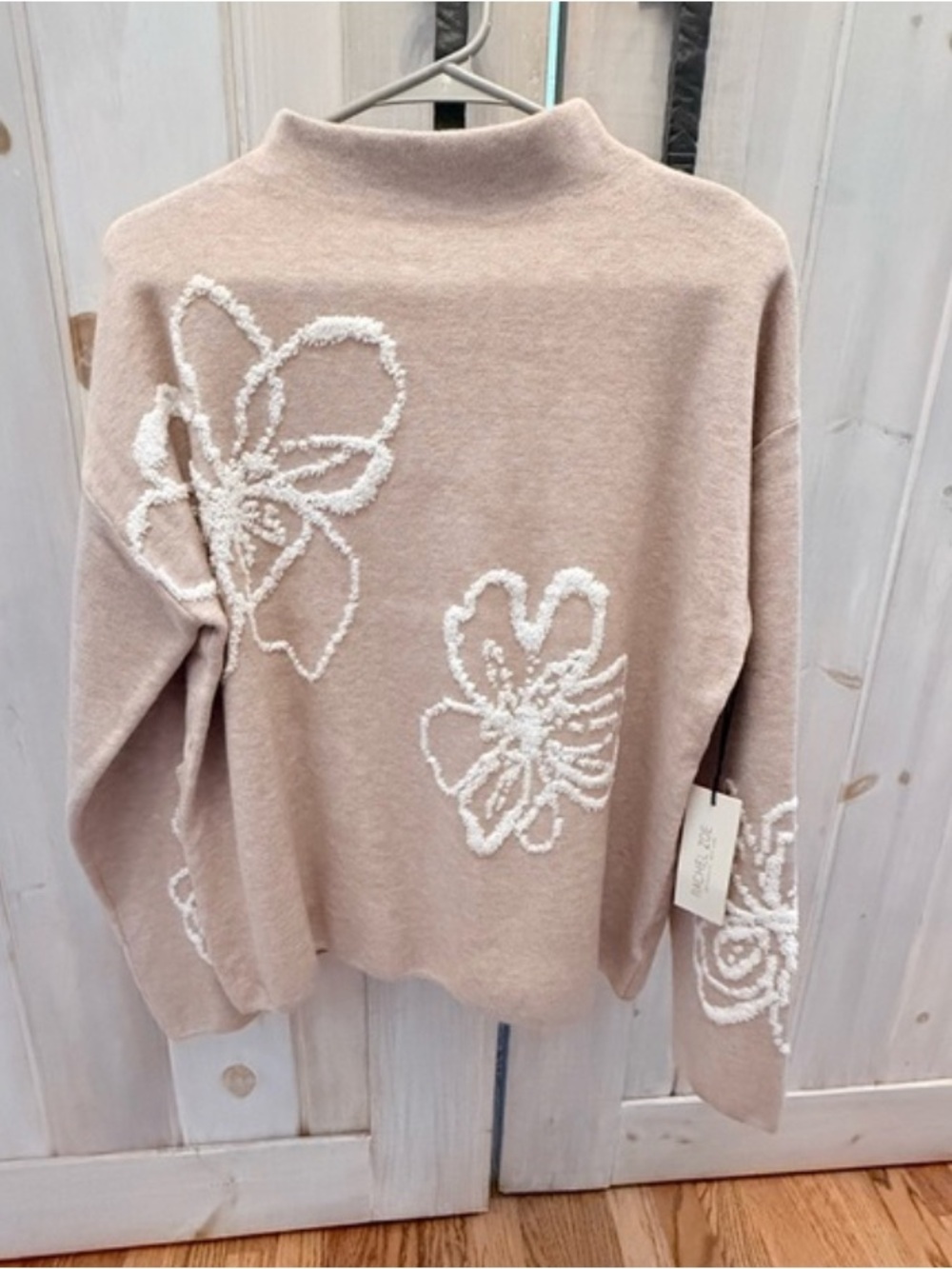 Rachel Zoe Beige Floral Mock Neck Sweater